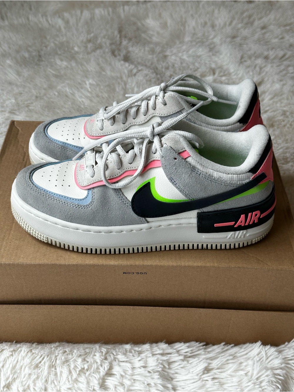 Nike Air Force 1 Shadow Sunset Pulse White Gray Pink Womens Size 7.5 Sneakers
